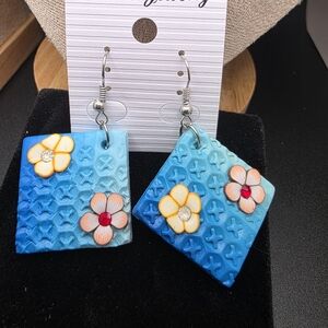 Blue and Yellow Floral Earrings (1416)